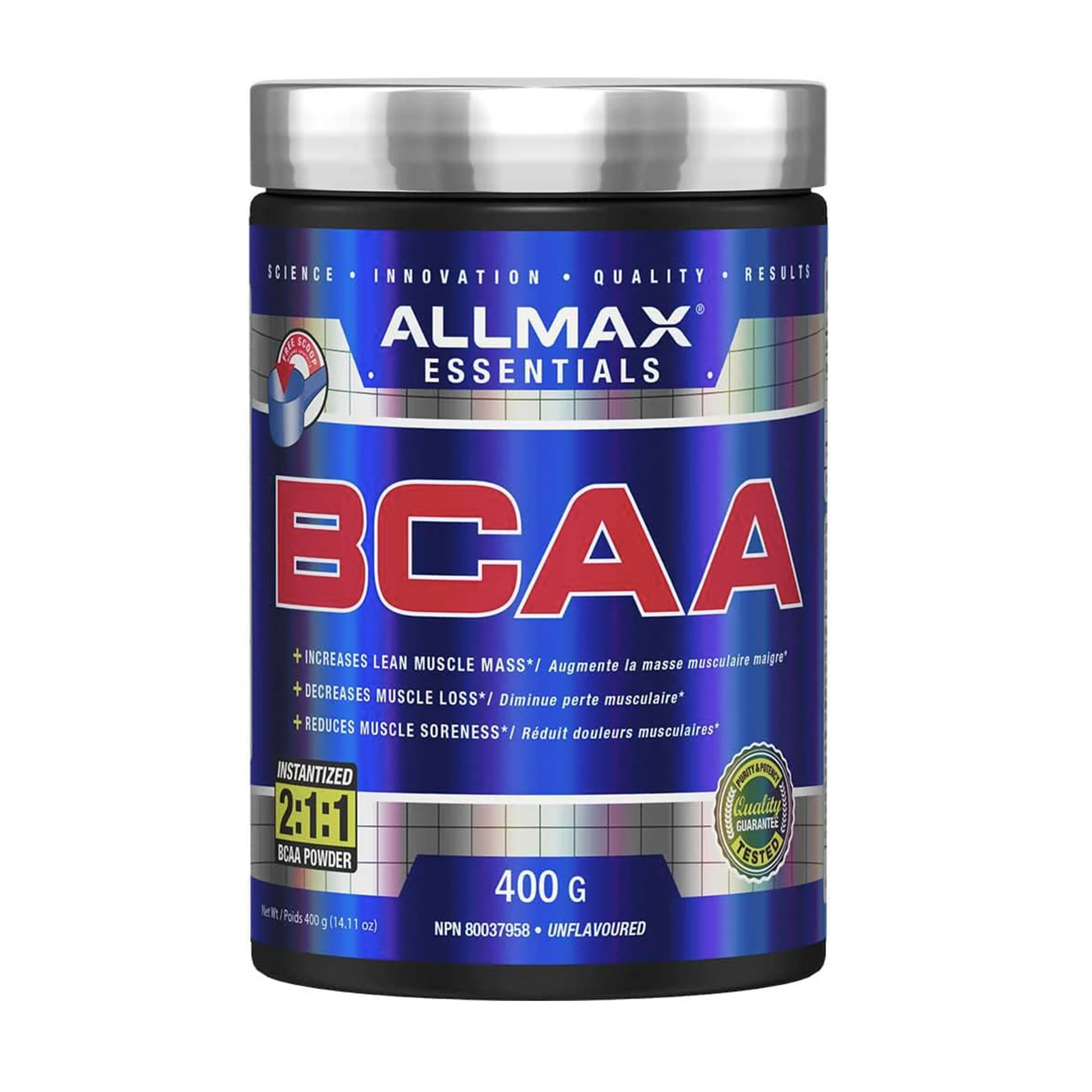 ALLMAX NUTRITION brings you pure Branched Chain Amino Acids (BCAA) powder in a 2:1:1 ratio. Unlike other amino acids, BCAAs are unique in that they are taken up by the muscles directly, whereas other aminos are processed by the liver. Best prices at Nutrizone.ca!