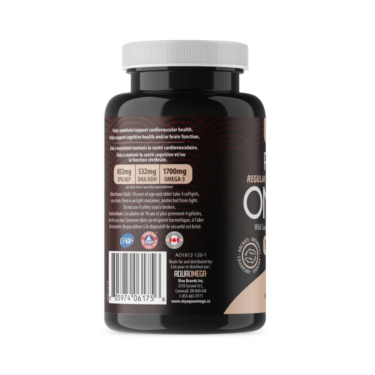 AQUAOMEGA OMEGA-3 REGULAR STRENGTH 1700mg 120 SOFTGELS
