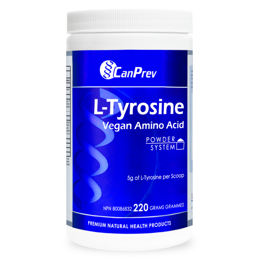 L-Tyrosine Vegan Amino Acid powder from CanPrev provides a high potency dose of pure, fermented L-tyrosine in every scoop.
The body requires more tyrosine during periods of prolonged physical and mental stress. Maintaining adequate levels of Tyrosine can help to mitigate some of the negative effects of stress on the body. Best prices at Nutrizone.ca!