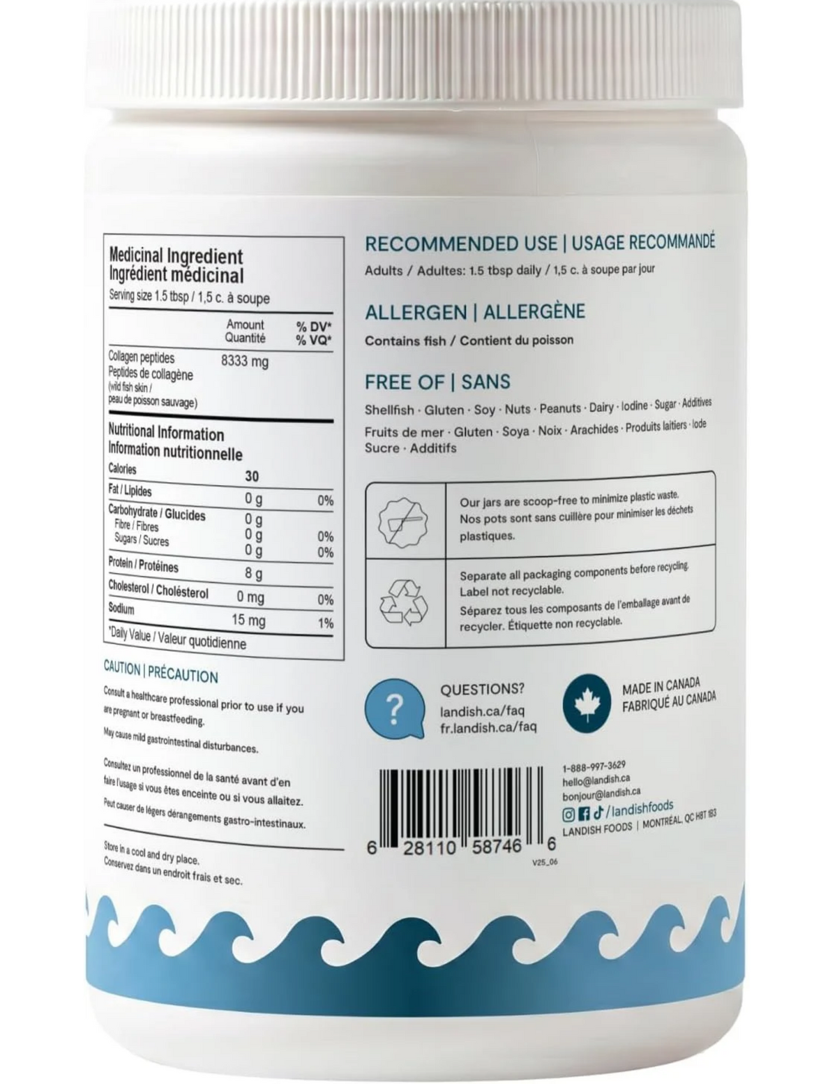 Landish hydrolyzed marine collagen nutrtion label