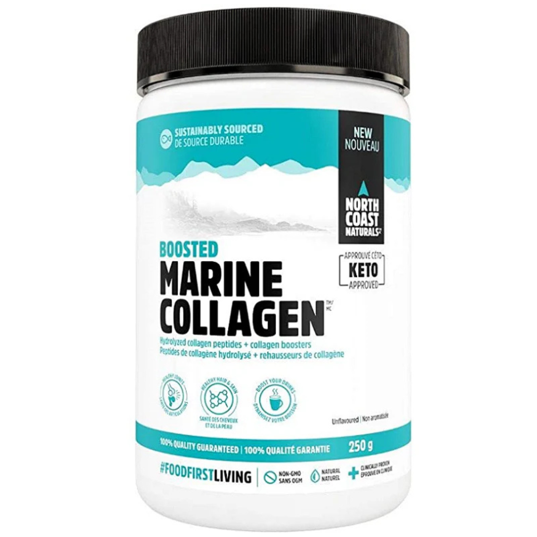 Boosted Marine Collagen™ is an excellent alternative to bovine-sourced collagen. Added L-Lysine, Glycine, Vitamin C and Biotin help further boost overall joint, hair, nail and skin collagen formation. Best prices at Nutrizone.ca!