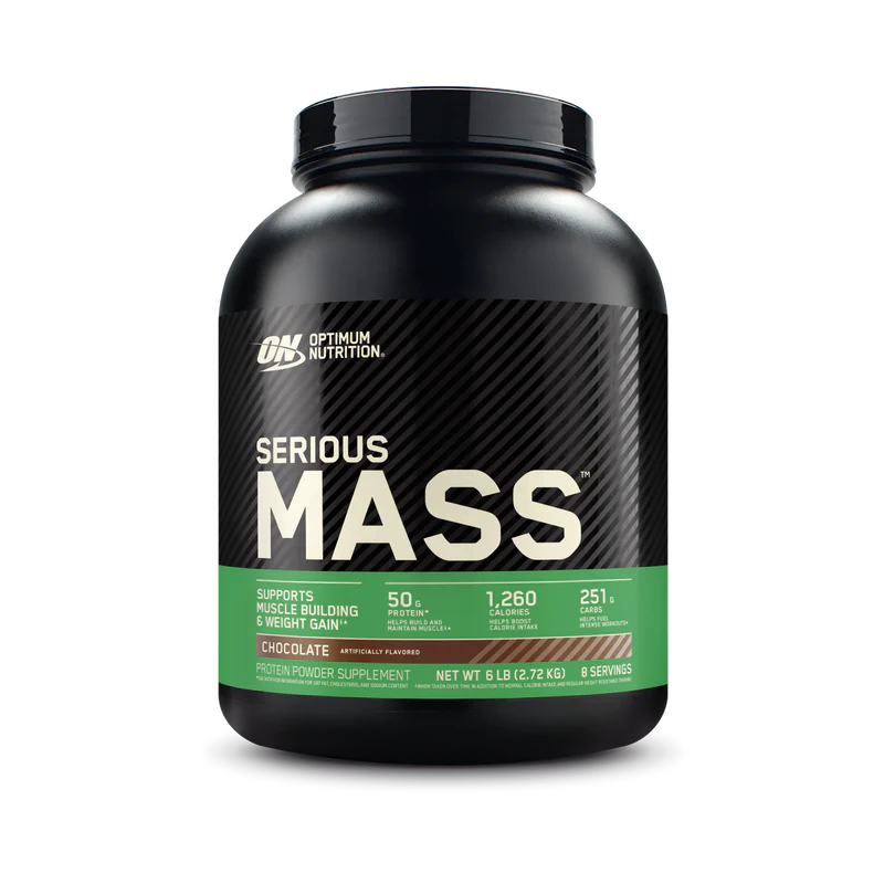 OPTIMUM NUTRITION Serious Mass powder supports muscle building, weight gain, and helps fuel workouts with up to 1260 calories, 50g of protein, up to 253g of carbohydrates, and 5g of creatine monohydrate in every serving 1,7– all in a convenient shake for easy consumption AVAILAB