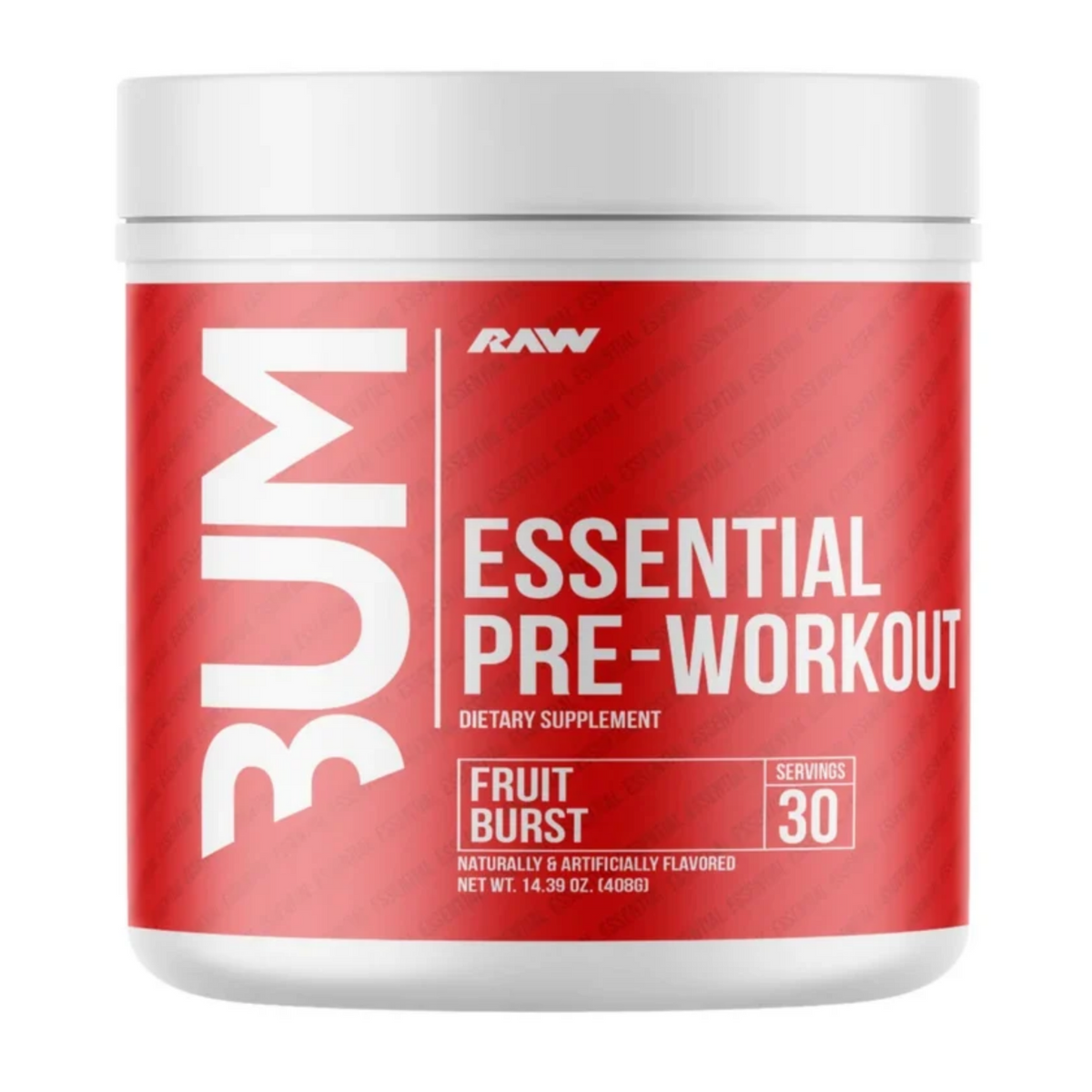 cbum x raw essential pre workout fruit burst, front view