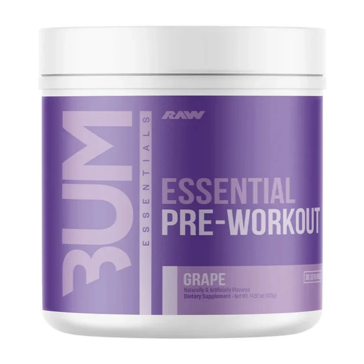 cbum x raw essential pre workout grape, front view