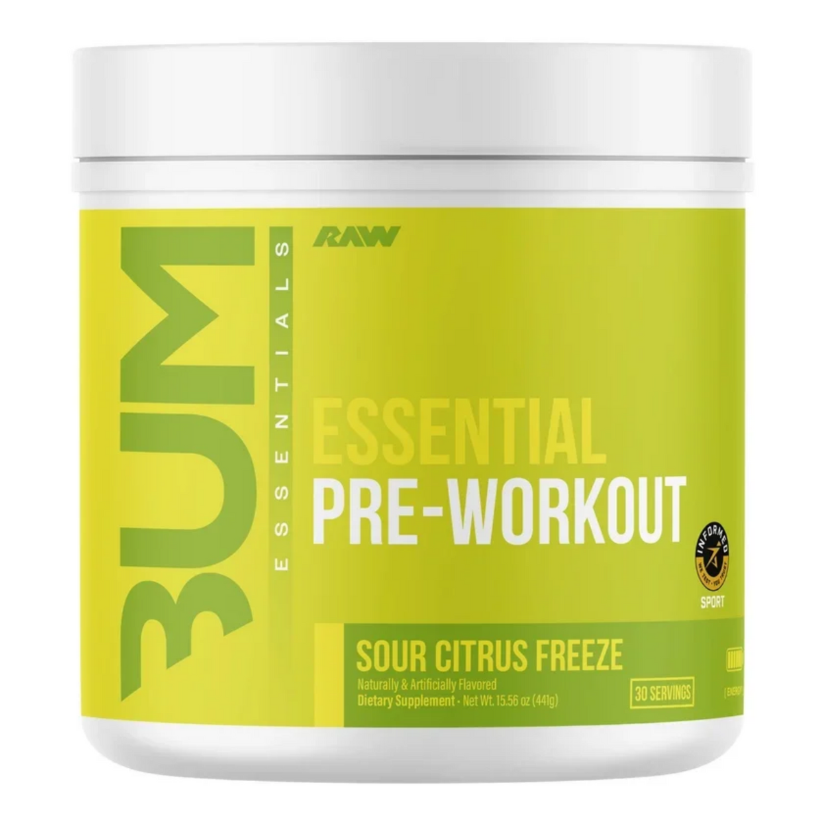 cbum x raw essential pre workout sour citrus freeze, front view