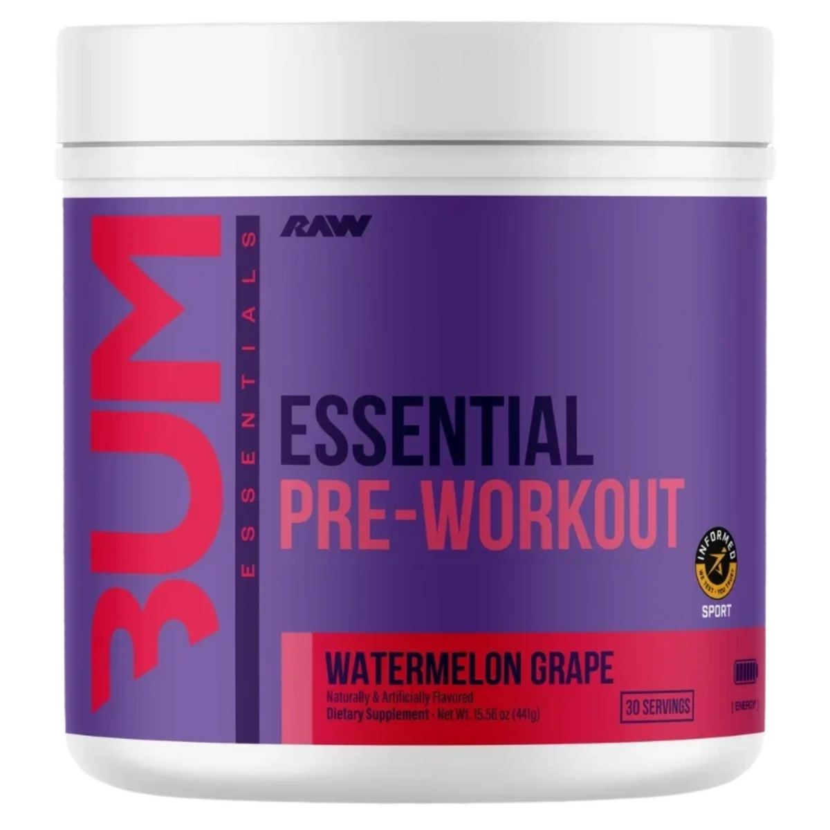 cbum x raw essential pre workout watermelon grape, front view