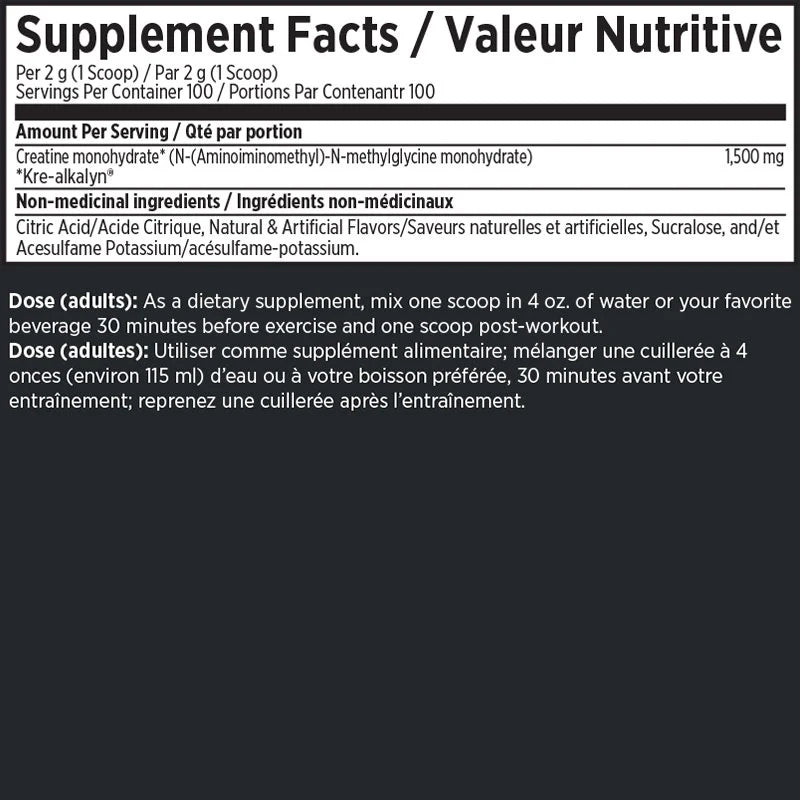 pH-Optimized Precision:&nbsp;Kre-Alkalyn EFX® powder delivers bloat-free creatine power with unmatched stability, scientifically engineered for explosive strength, muscle growth, and peak performance—certified clean and built for champions. Best prices at Nutrizone.ca!