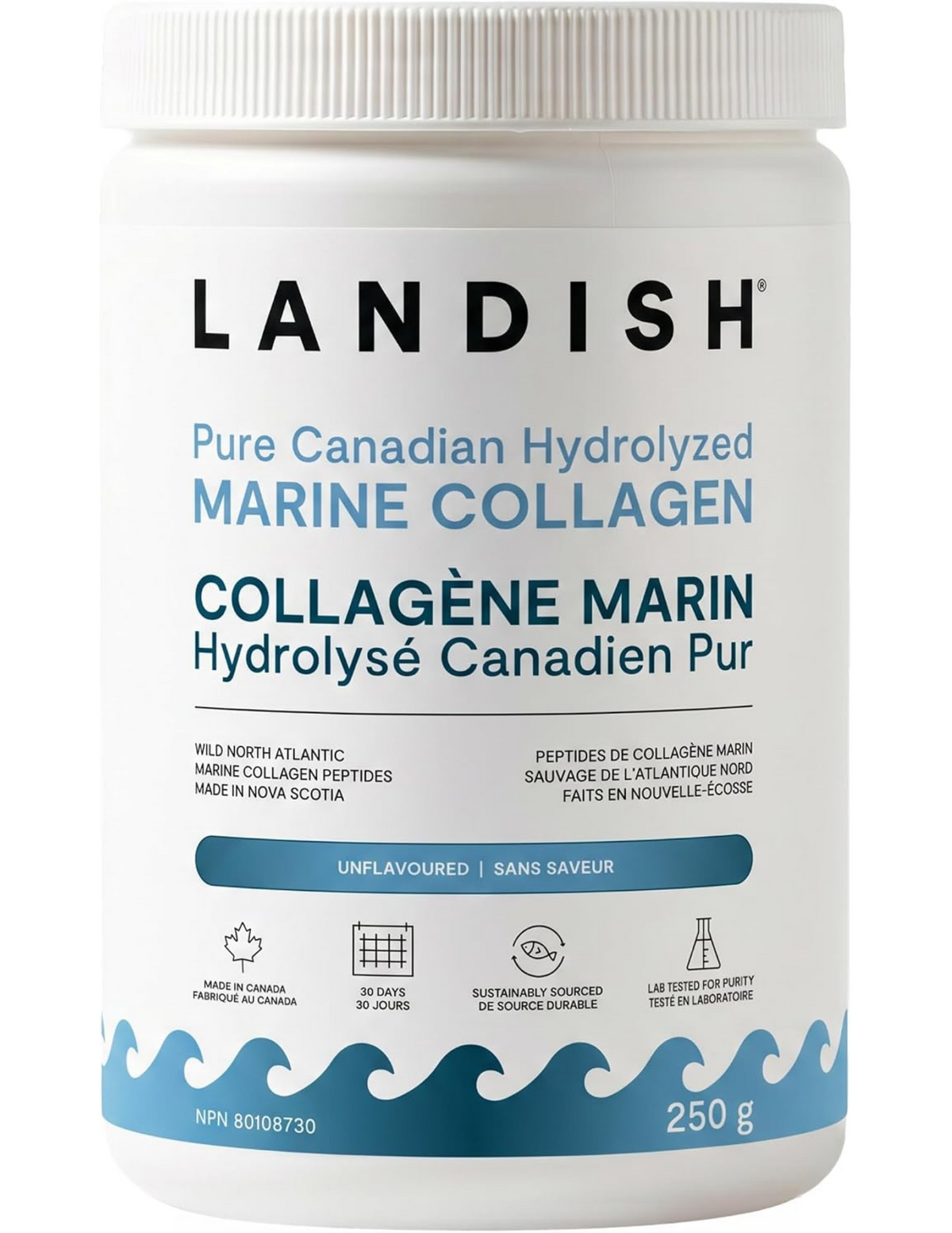 Landish hydrolyzed marine collagen 250g, front view