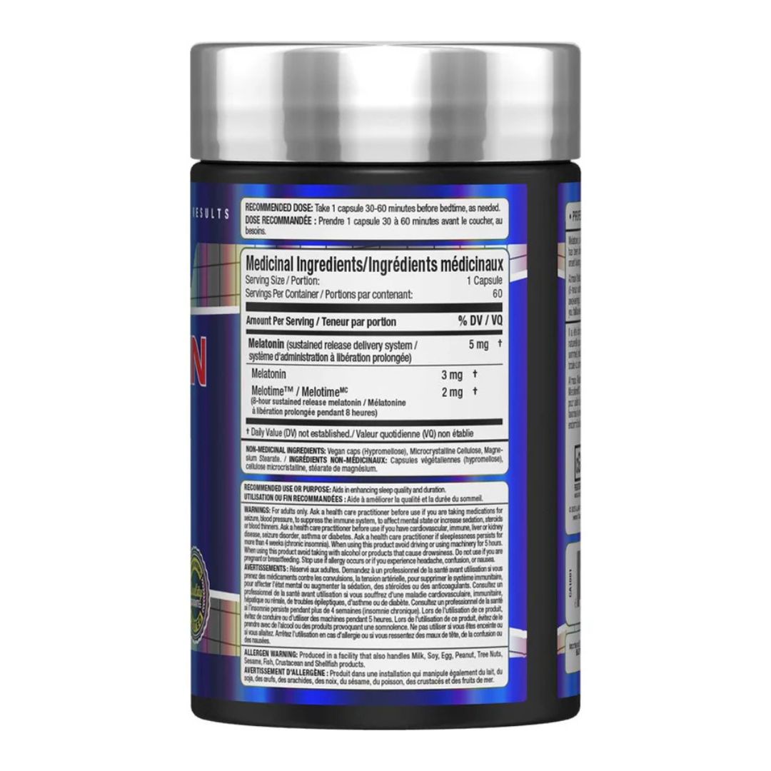 ALLMAX Melatonin 8HR 60 Capsules supplement facts and ingredients label 