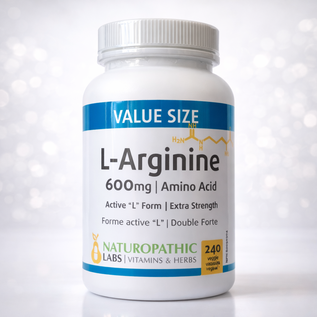 Naturopathic Labs L-Arginine 600mg - 240 Vegan VCAPS for circulation and muscle repair - Nutrizone