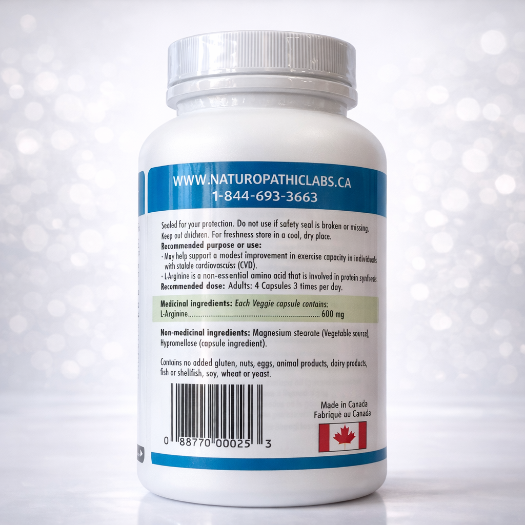 Naturopathic Labs L-Arginine 600mg - for circulation and muscle repair - Nutrizone