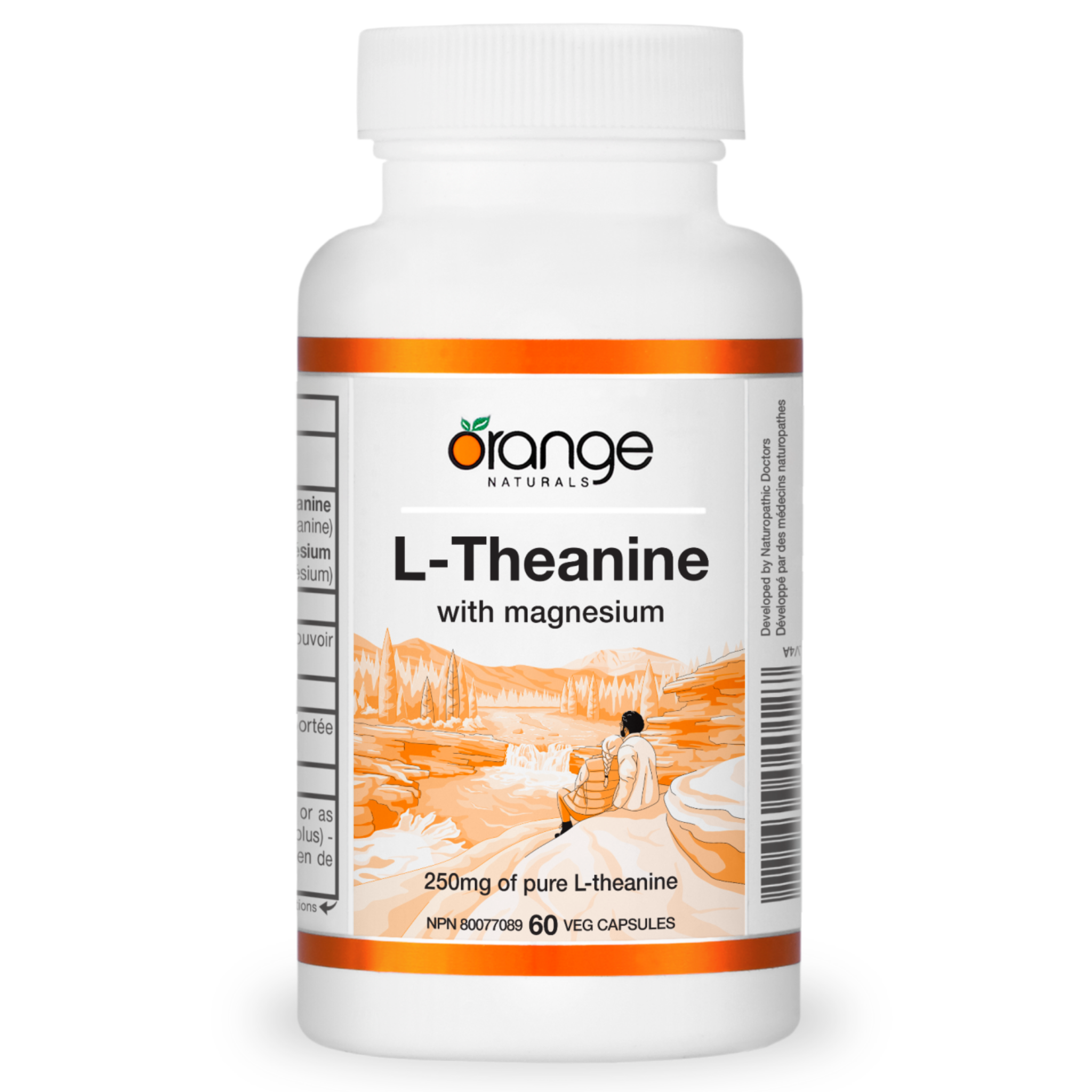 Orange Naturals L-Theanine with magnesium 250mg with 60 vege capsules, front view