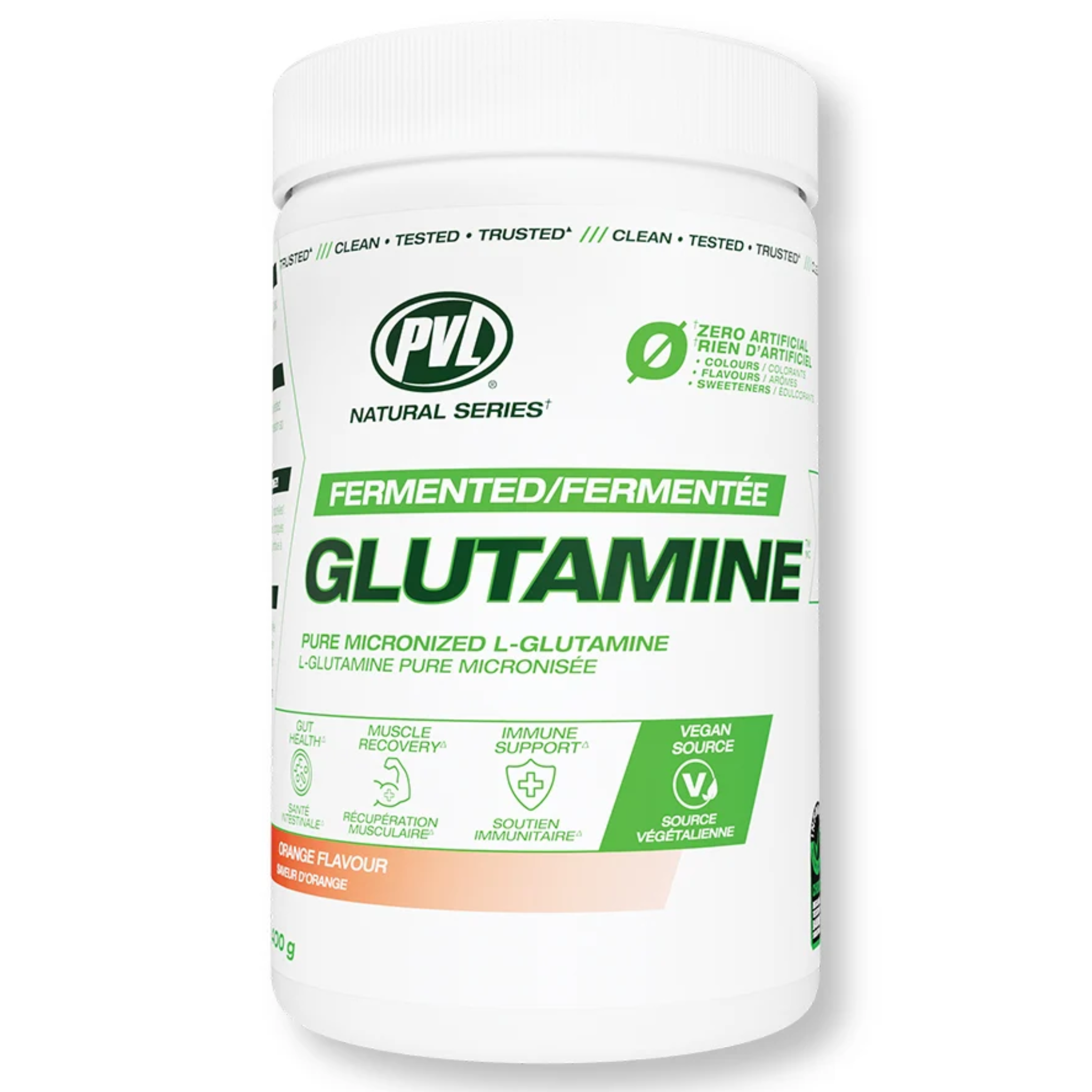 Pvl pure micronized l-glutamine 400g orange, front view