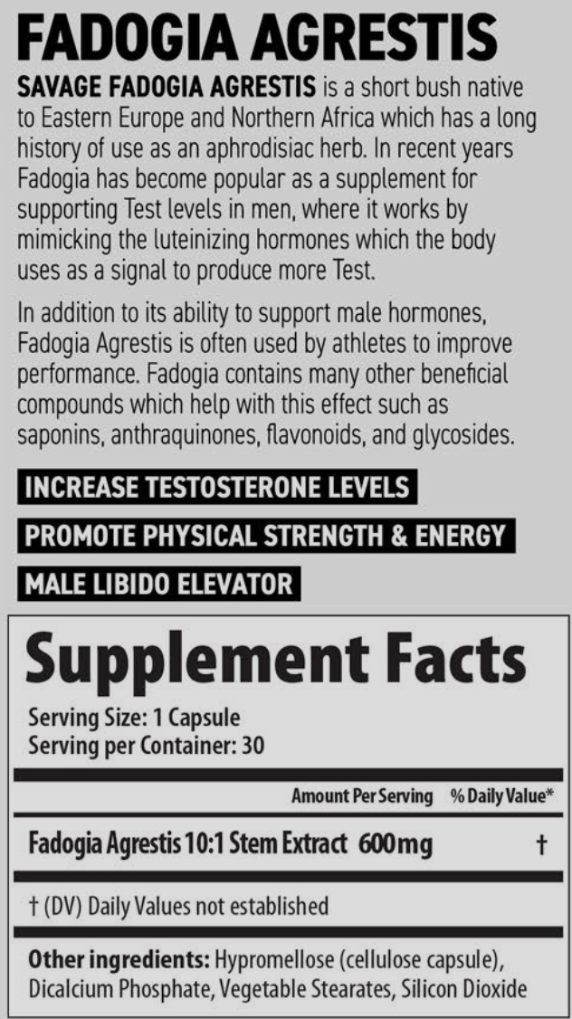 SAVAGELINELABS FADOGIA AGRESTIS 60 caps  is best known for its aphrodisiac effects. Based on its magnitude of benefit, it appears to be one of the more potent herbs for increasing libido. Best prices at Nutrizone.ca!