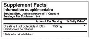TESTED NUTRITION CREATINE HCL 750 mg. 120 caps. 
