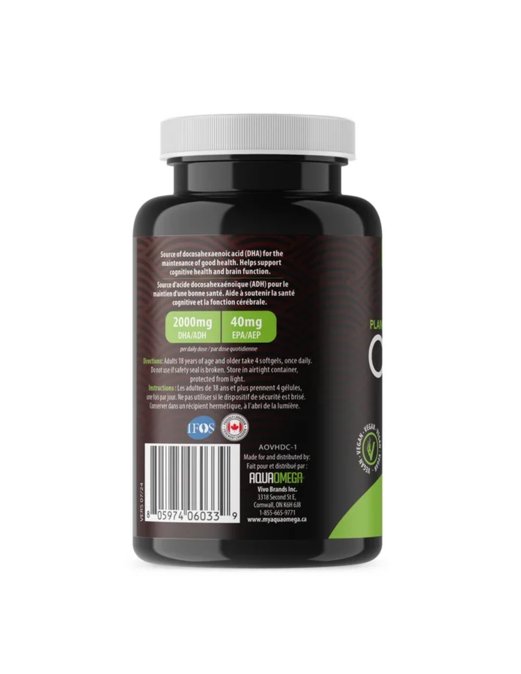 AQUA OMEGA OMEGA-3 HAUTE DHA VÉGÉTAL 120 GÉLULES