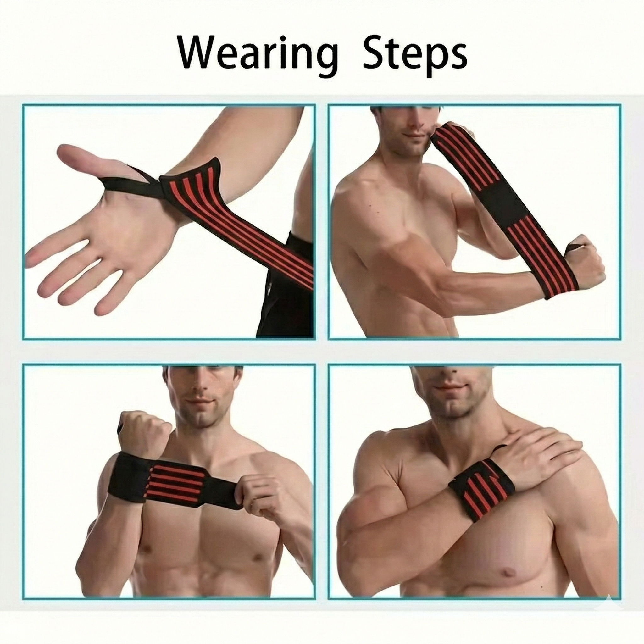 Instructions on how to wear a black and red striped wrist support strap. Wrist Wrap Prevents Injury , Pressure On Your Wrist While Doing An Exercise