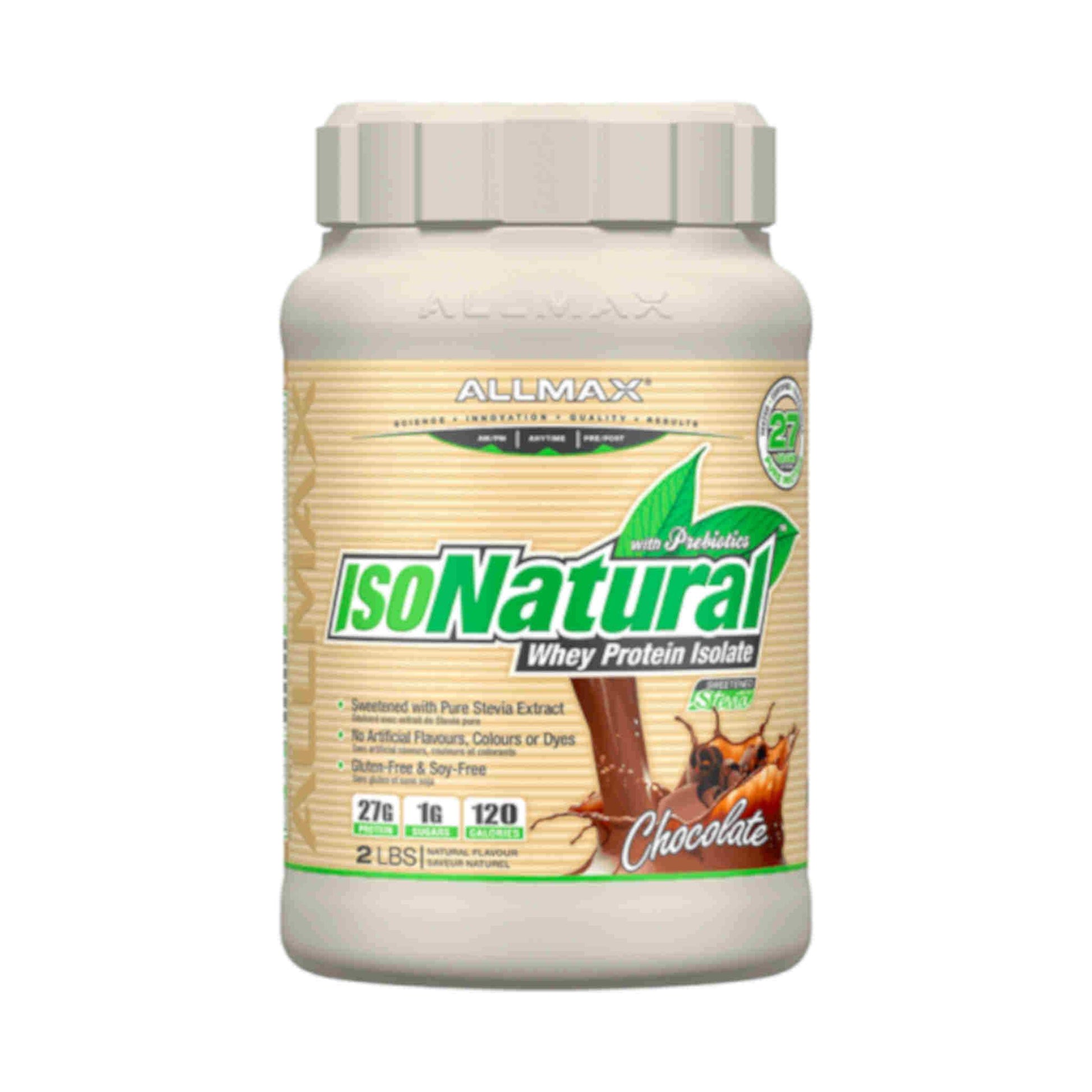 ISONATURAL contains 27 grams of pure whey lactose-free gluten-free protein in every scoop with all the native protein structures in