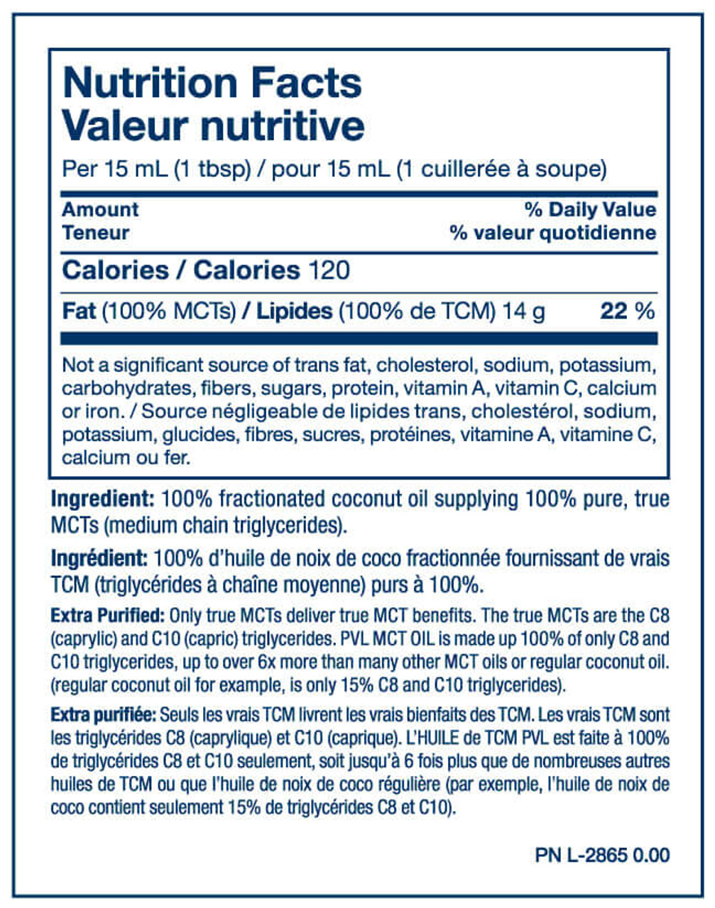 MCTs or medium chain triglycerides, are extracted from coconut oil (plain coconut oil is 15% MCTs). High energy athletes need more fuel and PVL MCT Oil delivers! Also, if your diet demands energy while on a low carb diet, MCTs provide the fuel with zero carbs and helps preserve muscle tissue too. Best prices at Nutrizone.ca!