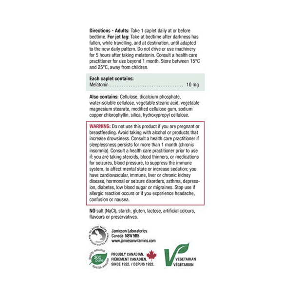 Jamieson Melatonin 10mg Increases Your Melatonin Levels Which Helps You Sleep Faster 